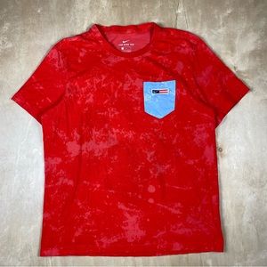 Nike Sportswear Red Tye Dye Running Cloud Patch USA Pocket T-Shirt Men's Large